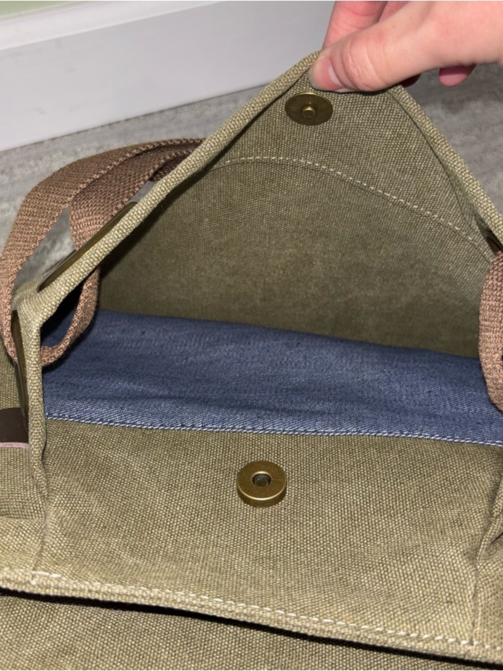 ZEDE Paris Pont Des Arts Mini Olive Canvas Leather Bag Tote W Crossbody Strap - Picture 7 of 15